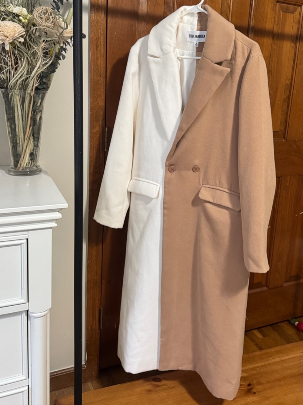 Steve Madden Two-Tone Camel and Ivory Long Trench Coat